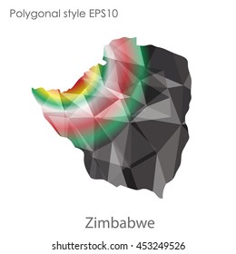 Republic of Zimbabwe map in geometric polygonal style.Abstract gems triangle,modern design background. Vector illustration EPS10