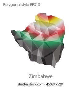 Republic of Zimbabwe map in geometric polygonal style.Abstract gems triangle,modern design background. Vector illustration EPS10