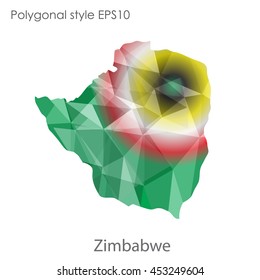 Republic of Zimbabwe map in geometric polygonal style.Abstract gems triangle,modern design background. Vector illustration EPS10