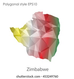 Republic of Zimbabwe map in geometric polygonal style.Abstract gems triangle,modern design background. Vector illustration EPS10