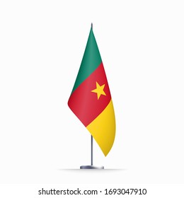 Republica Camerun flag state symbol isolated on background national banner. Greeting card National Independence Day of the Republic of Camerun. Illustration banner with realistic state flag.