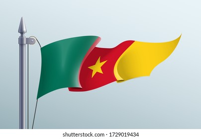 Republica Camerun flag state symbol isolated on background national banner. Greeting card National Independence Day of the Republic of Camerun. Illustration banner with realistic state flag.