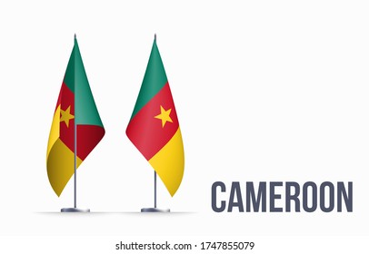 Republica Camerun flag state symbol isolated on background national banner. Greeting card National Independence Day of the Republic of Camerun. Illustration banner with realistic state flag.