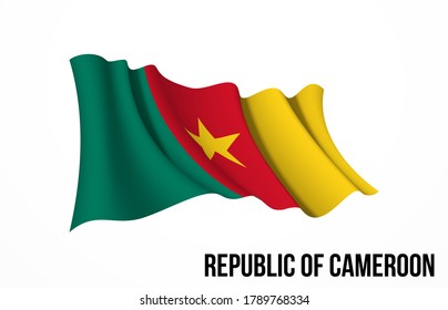 Republica Camerun flag state symbol isolated on background national banner. Greeting card National Independence Day of the Republic of Camerun. Illustration banner with realistic state flag.