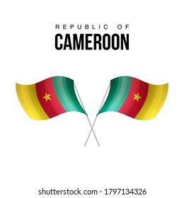 Republica Camerun flag state symbol isolated on background national banner. Greeting card National Independence Day of the Republic of Camerun. Illustration banner with realistic state flag.