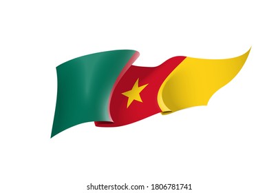 Republica Camerun flag state symbol isolated on background national banner. Greeting card National Independence Day of the Republic of Camerun. Illustration banner with realistic state flag.