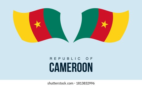 Republica Camerun flag state symbol isolated on background national banner. Greeting card National Independence Day of the Republic of Camerun. Illustration banner with realistic state flag.