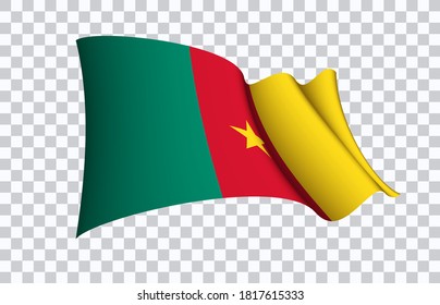 Republica Camerun flag state symbol isolated on background national banner. Greeting card National Independence Day of the Republic of Camerun. Illustration banner with realistic state flag.