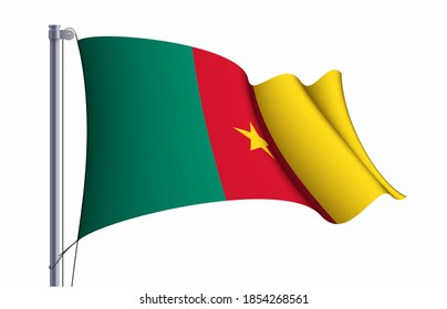 Republica Camerun flag state symbol isolated on background national banner. Greeting card National Independence Day of the Republic of Camerun. Illustration banner with realistic state flag.