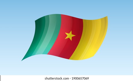 Republica Camerun flag state symbol isolated on background national banner. Greeting card National Independence Day of the Republic of Camerun. Illustration banner with realistic state flag.