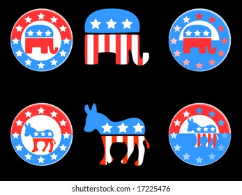 Republican and Democratic party buttons / pinbacks