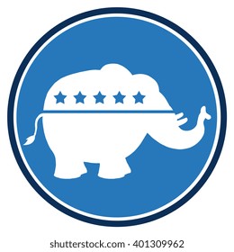 Republican Elephant Blue Circle Label. Vector Illustration Flat Design Style Isolated On White