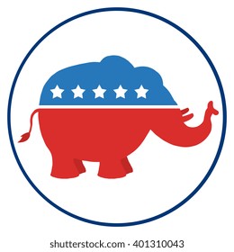 Republican Elephant Cartoon Character Circle Label. Vector Illustration Flat Design Style Isolated On White