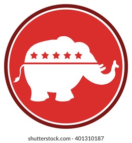Republican Elephant Red Circle Label. Vector Illustration Flat Design Style Isolated On White