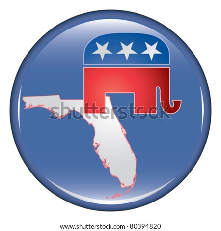 Republican Florida Button is an illustration of a United States election campaign button promoting the right and will to vote Republican in Florida.