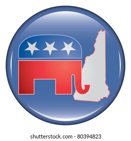 Republican New Hampshire Button is an illustration of a United States election campaign button promoting the right and will to vote Republican in New Hampshire.