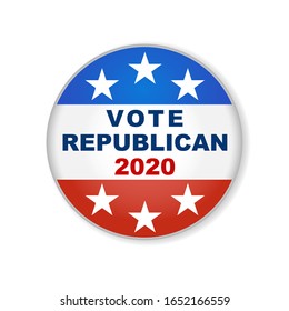 Republican USA election 2020 design. 2020 United States of America presidential election button design. Patriotic stars and stripes theme.