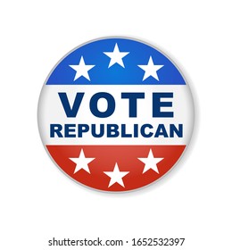 Republican USA election 2020 design. 2020 United States of America presidential election button design. Patriotic stars and stripes theme.