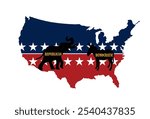 Republican VS democrat political parties USA map flag symbol. USA presidential campaign American political election vote. US patriotic sign. Presidental election day. Vote 2024 in USA, banner vector.