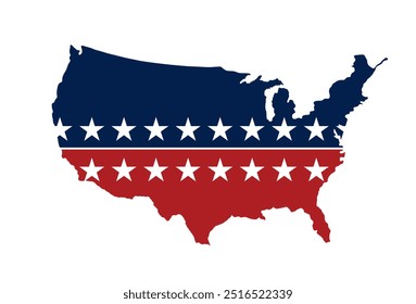 Símbolo da bandeira do mapa dos Estados Unidos dos partidos políticos republicanos VS democratas. Eleição política americana na campanha presidencial dos EUA. Sinal patriótico dos EUA.  Dia da eleição presidencial. Vote em 2024 nos EUA, banner vetor.