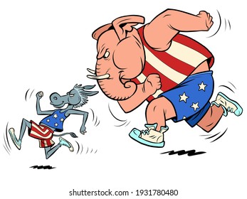 republicanos y demócratas burros y elefantes. Caricatura de historietas ilustraciones de dibujos a mano de arte pop