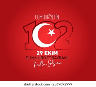 Republic's 102nd anniversary-themed design featuring the Turkish flag, red background, and Republic Day celebration message