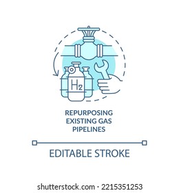 Repurpose existing gas pipelines turquoise concept icon. Equipment usage abstract idea thin line illustration. Isolated outline drawing. Editable stroke. Roboto-Medium, Myriad Pro-Bold fonts used