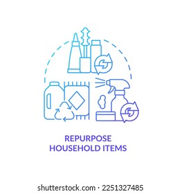 Repurpose household items blue gradient concept icon. Transitioning into zero-waste lifestyle abstract idea thin line illustration. Reuse. Isolated outline drawing. Myriad Pro-Bold font used