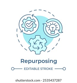 Repurposing soft blue concept icon. Reverse engineering usage. Reuse and adaptation of product. Round shape line illustration. Abstract idea. Graphic design. Easy to use in article