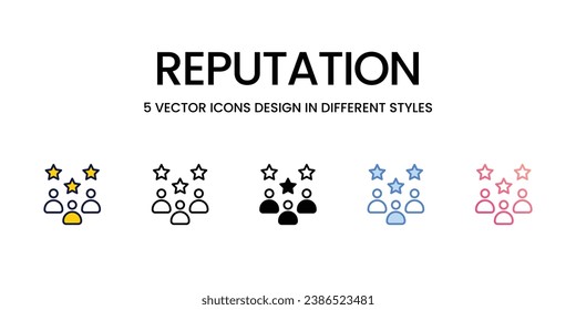 Reputation Icon Design in Five style with Editable Stroke. Line, Solid, Flat Line, Duo Tone Color, and Color Gradient Line. Suitable for Web Page, Mobile App, UI, UX and GUI design.