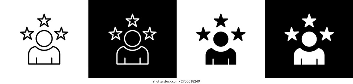 Icono de la reputación fijado en línea y estilo del glifo en el fondo blanco y negro