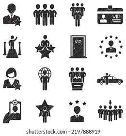 Reputation Icons. Black Scribble Design. Vector Illustration.