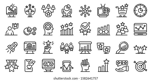 Reputation icons set. Outline set of reputation vector icons for web design isolated on white background