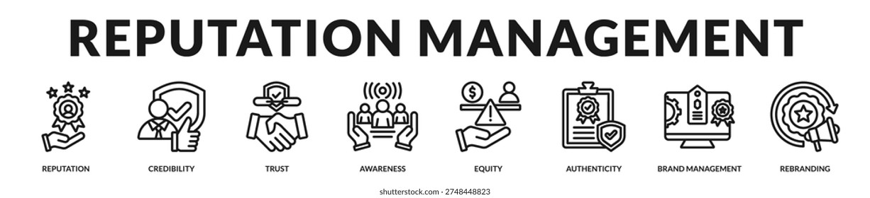 Reputation management banner emphasizing credibility building and sustained brand authority in Lineal Icon Style