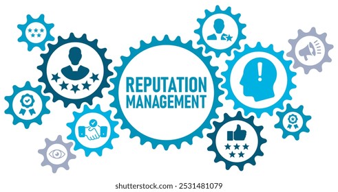 Reputation management concept banner web website icons vetor illation with an icons of trust, regard, popularidade, credibilidade, impressão, posição, marketing, marca, no fundo branco, editado