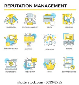 Reputation management concept icons, thin line, flat design