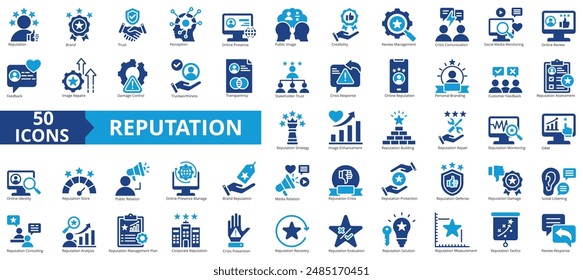 Reputation management icon collection set. Containing reputation, brand, trust, perception, online presence, public image, credibility icon. Simple flat vector illustration.