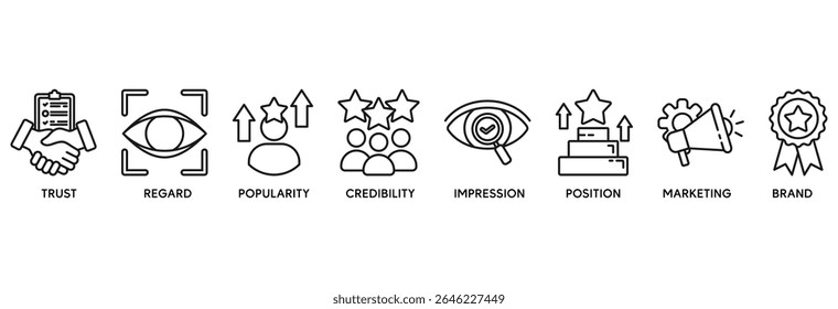Reputation management icon set vector illustration concept relate to trust, regard, popularity, credibility, impression, position, marketing and brand
