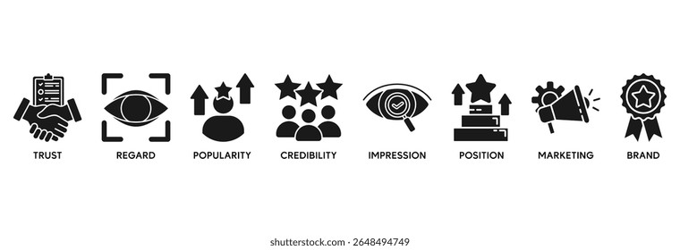 Reputation management icon set vector illustration concept relate to trust, regard, popularity, credibility, impression, position, marketing and brand