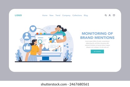 Web o aterrizaje de gestión de la reputación. Construyendo relaciones con la audiencia objetivo. Satisfacción del Cliente y compromiso con una marca. Estrategia de relaciones públicas. Ilustración vectorial plana