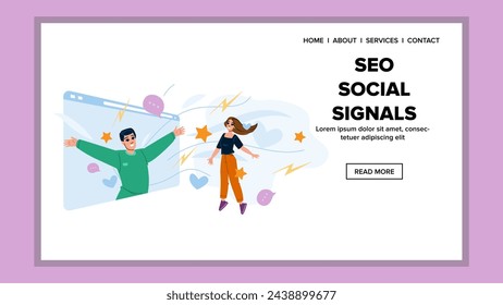 Reputation SEO soziale Signale Vektor. Führungsmanagement, Online-Treffen, Reklamationsentwicklung Reputation SEO soziale Signale Web Flat Cartoon Illustration