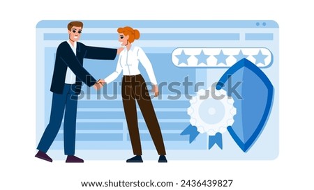 reputation trust signals  vector.  line leadership, management check, satisfaction meeting reputation trust signals character. people flat cartoon illustration