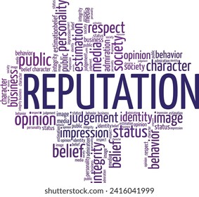 Reputationswort Cloud konzeptionelles Design einzeln auf weißem Hintergrund.