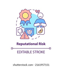 Reputational Risk Concept Icon. Risk Category Abstract Idea Thin Line Illustration. Threats To Company, Brand Reputation. Isolated Outline Drawing. Editable Stroke. Arial, Myriad Pro-Bold Fonts Used