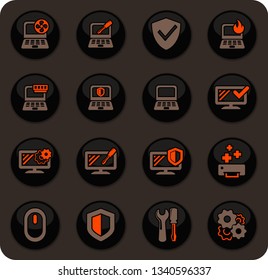 Repyer Diagnostics of computers color vector icons on dark background for user interface design