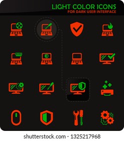 Repyer Diagnostics of computers easy color vector icons on dark background for user interface design