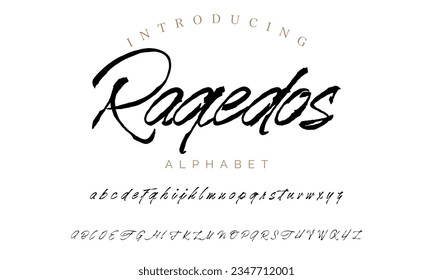 Reqedos hand lettered font Smooth beautiful brush script  design Handwritten lettering typeface Cursive alphabet Quality typography for quotes titles logos posters apparel packaging social .