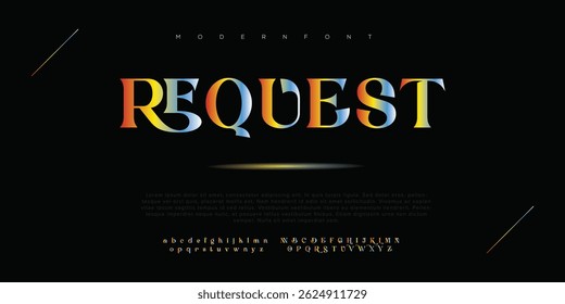 Request Creative font. Modern abstract digital tech font. Logo creative font, type, technology, movie, digital, music, movie. Fonts and illustration in vector format.