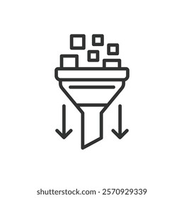 Request filtering, icon in line design. Requests filtering, request management, data filtering, input validation, request control on white background vector. Request filtering editable stroke icon