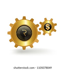 Request Network Cryptocurrency Coin Dollar Fiat Exchange Gold Cogwheel Mechanism